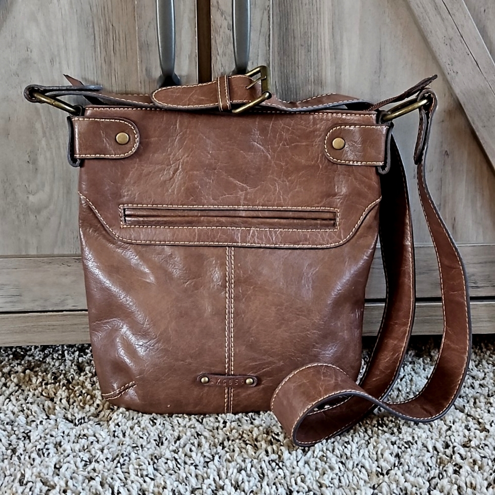 Liz Claiborne Axcess Brown Faux Leather Vintage Satchel Crossbody Bag Purse - Picture 2 of 13